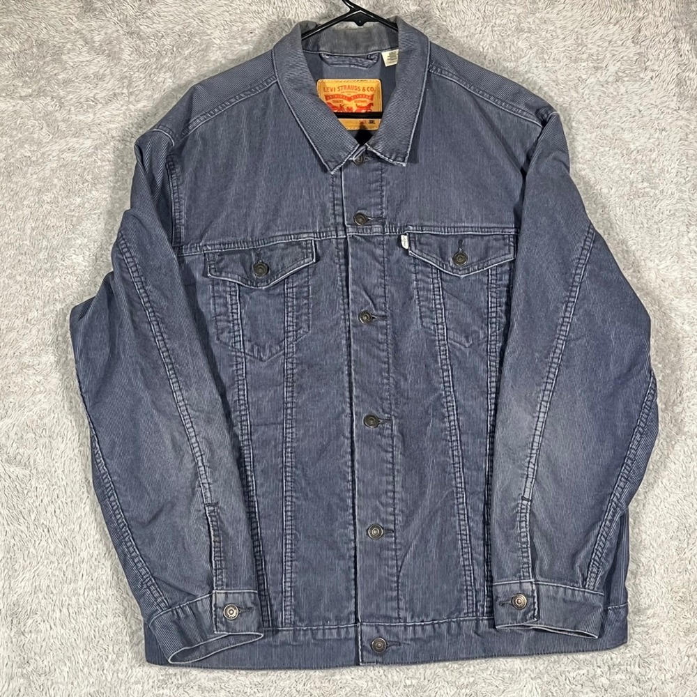 Levi Strauss & Co Mens 3XL Blue Corduroy Trucker Jacket Button Front Coat